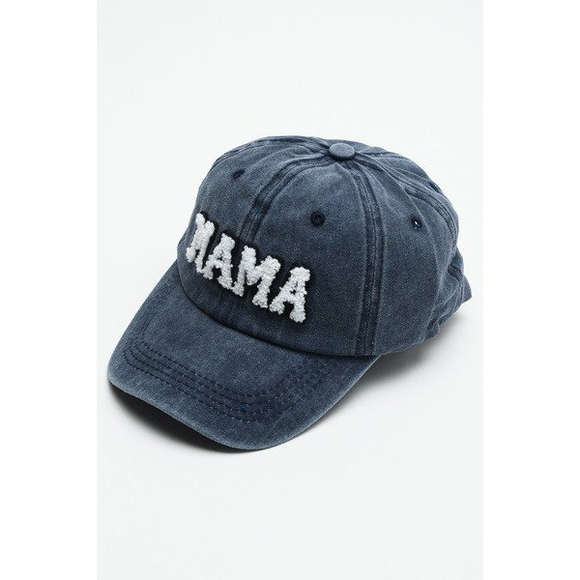 Denim Blue Mama Washed Sherpa MAMA BASEBALL CAP - Picture 1 of 5